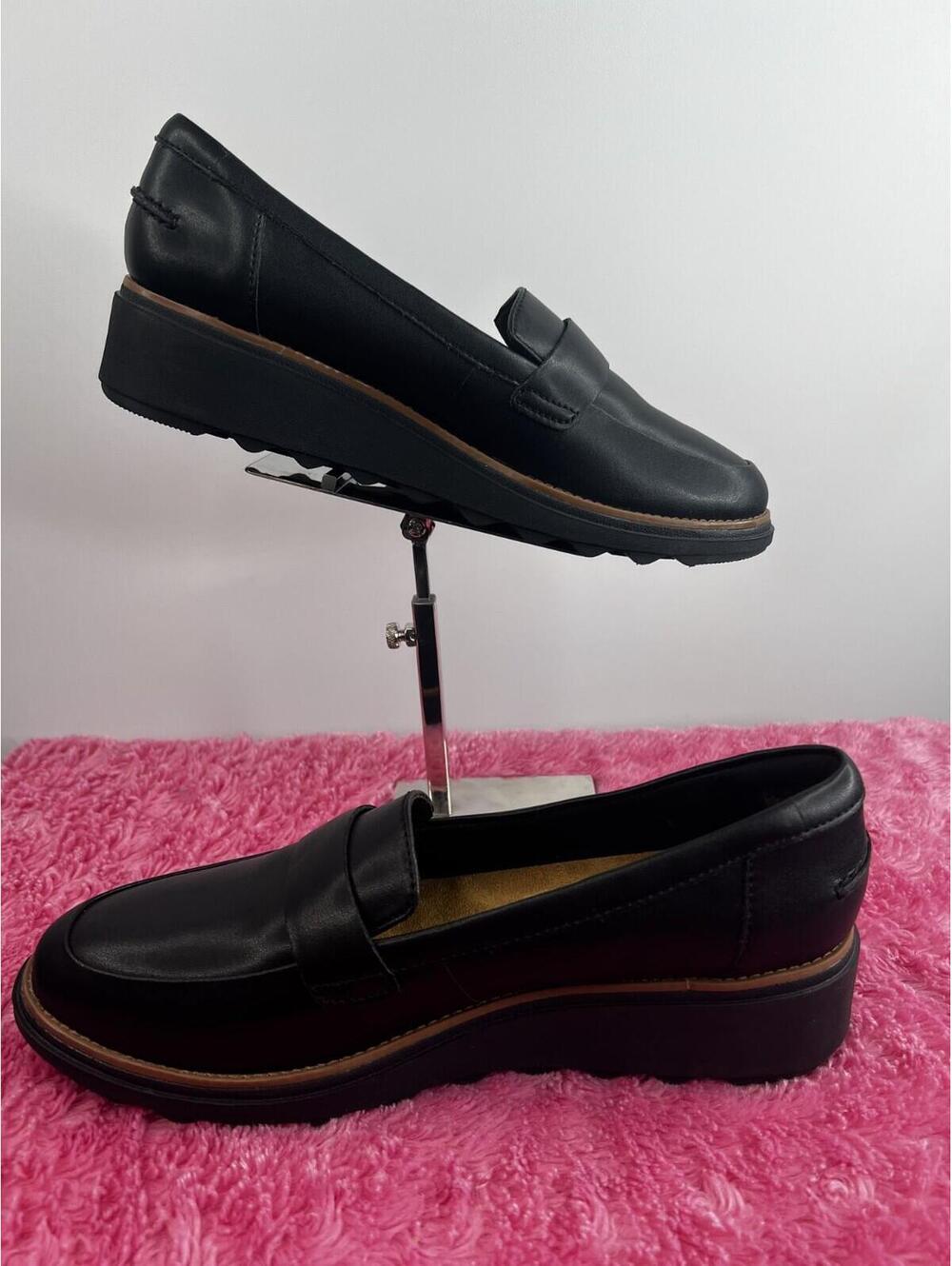 Clarks Collection Womens Loafers Black Platform Comfort Slip On Shoes Size 9.5 E